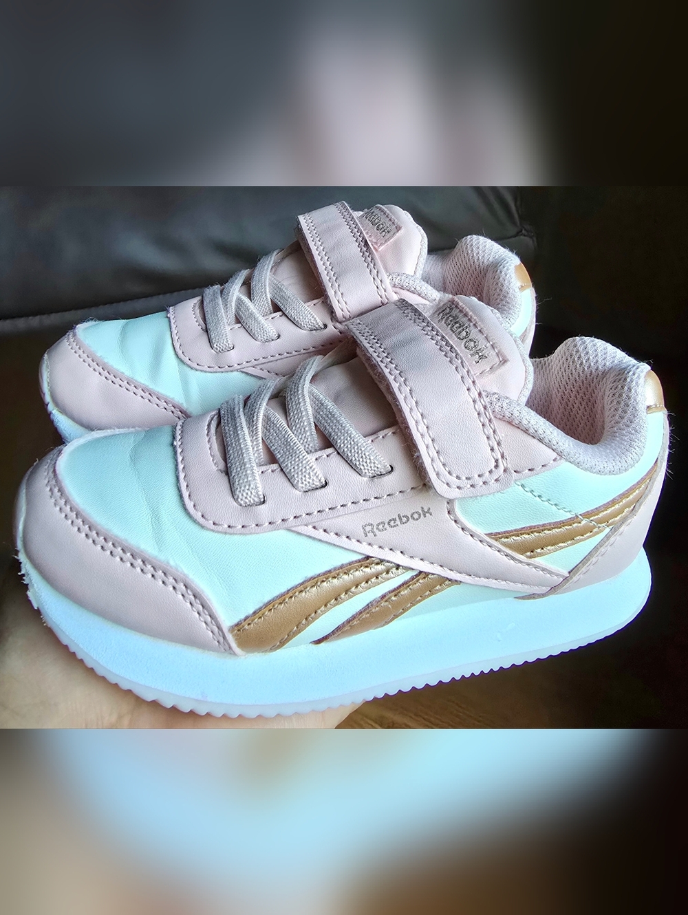 Sz 9 Toddler Girl's REEBOK COURT ADVANCE Bungee Laces PINK/White Leather Shoes
